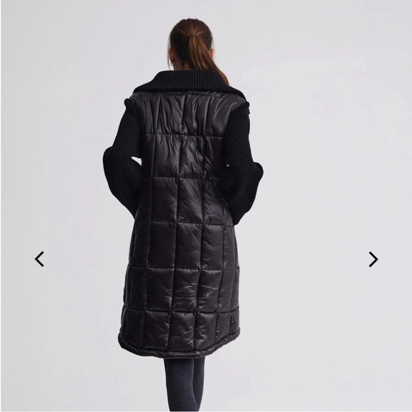 Varley Mayten Knit Puffer Jacket Black Mock Neck Zipper Ribbed Long Coat Medium - Picture 8 of 16